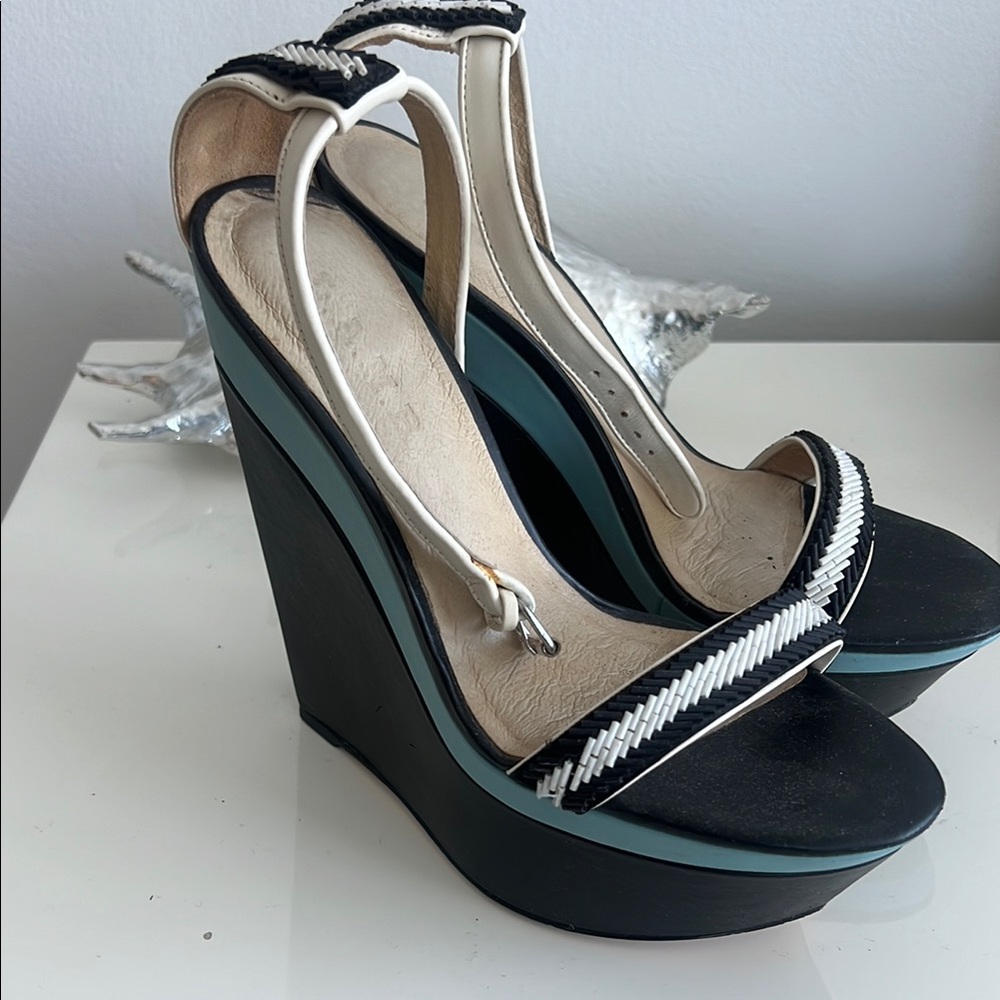 Stylish Black and White Wedge Sandals